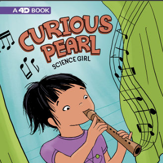 Book cover showing a girl playing a flute with music notes