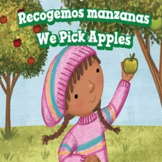 Book cover showing a drawing of a young girl picking a green apple from a tree