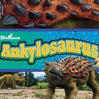 Book cover with a image of an ankylosaurus, a dinosaur with several small spikes on its back