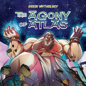 Book cover showing the Greek god Atlas with blue fire in his hands