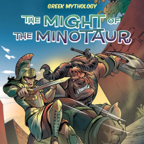 Book cover showing a battle with a warrior and a minotaur