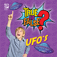 Book cover with a drawing of a UFO and a kid pointing to the sky