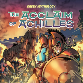 Book cover showing a graphic of a Greek god in war