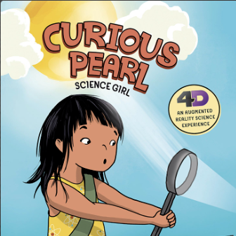 Book cover with a cartoon of a girl using a magnifying glass to change light