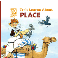 Book cover showing Trek riding a camel with birds nearby