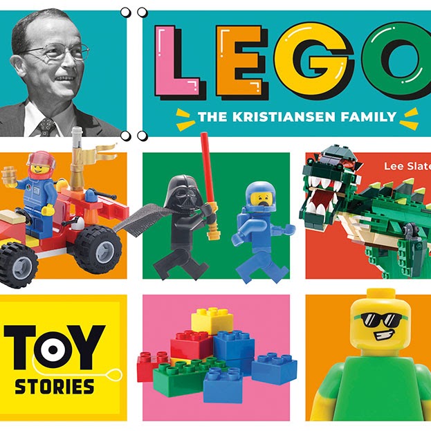 Book cover showing examples of Lego creations such as a dinosaur, a person, a car and some lego bricks