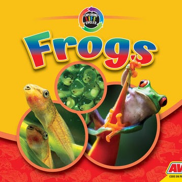 Book cover showing frog eggs, tadpoles and a grown tree frog