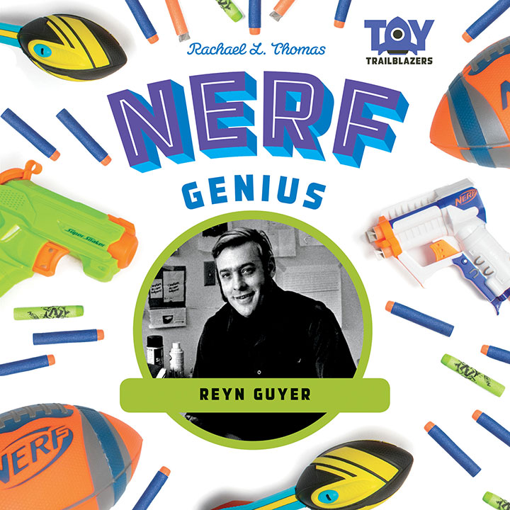 Book cover showing nerf guns, darts and footballs