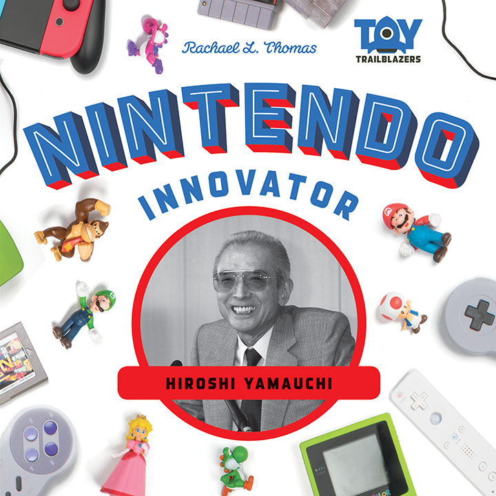 Book cover with a picture of the inventor of Nintendo surrounded by Nintendo equipment