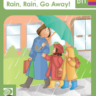 Book cover showing an adult and two kids holding an umbrella while walking in the rain