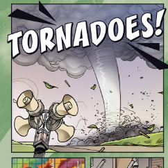 Graphic novel cover showing a tornado and a siren