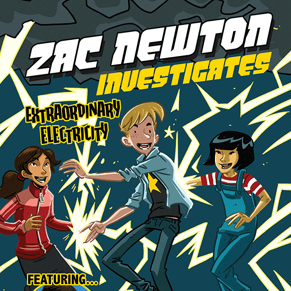 Book cover showing a cartoon of three kids with lightning in the background