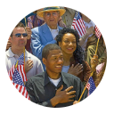 Book cover showing a crowd of people waving an American flag