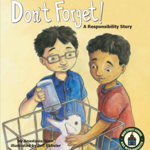 A book cover showing two boys pet a rabbit.