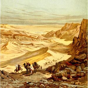 An illustration of a group of natives settling in the desert