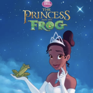 A book cover showing the Disney princess and a frog