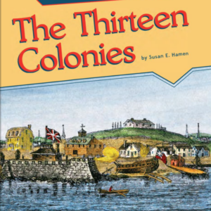 A book cover showing a drawing of a colonist town