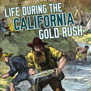 A book cover with a drawing of people panning for gold in a river