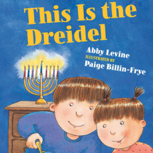 A book cover showing two children with a menorah in the background.