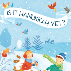 A book cover showing a snowy scene with two children, a dog, and various animals like birds, deer, and a squirrel. One child is on a sled with a dog, while the other is reaching out with a snowball.