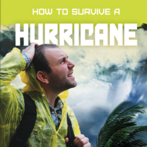 A book cover showing a man in a raincoat with a wave and wind in the background