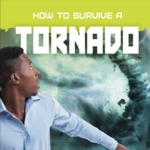 A book cover showing a man running away with a tornado in the background
