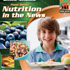 A book cover showing different pictures of food and a boy with a plate in front of him.