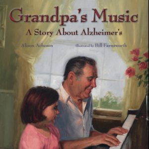 A book cover showing a grandfather and granddaughter playing the piano together
