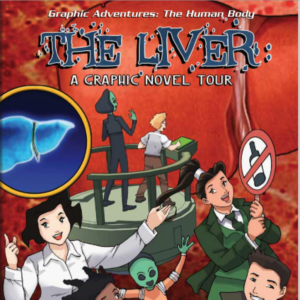A book cover showing a cartoon of a group of kids inside a liver
