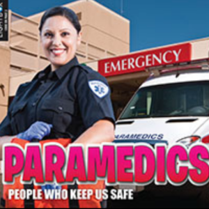 A book cover showing a paramedic in front of an ambulance.
