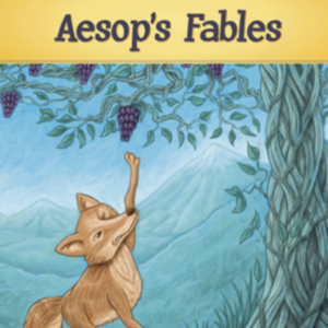 A book cover showing a wolf reaching for fruit in a tree