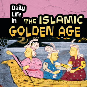 A book cover with an ancient Islamic drawing of three people in a boat