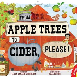 A book cover showing a barn painted red with apple trees around it