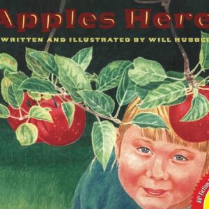 A book cover showing a kid looking at an apple on an apple tree