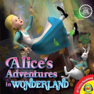 A book cover showing a girl and a rabbit falling down a hole