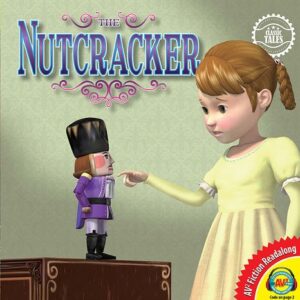 A book cover showing a girl in a dress talking to a nutcracker