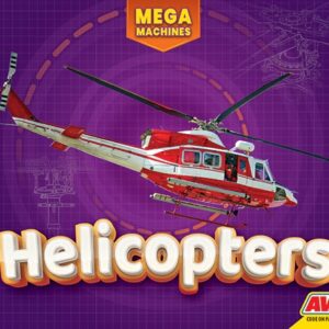 A book cover showing a red and white helicopter against a purple background with technical drawings.