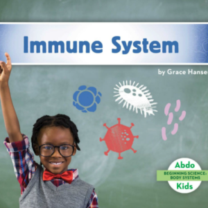 A book cover showing a kid in front of a chalk board with drawings of germs on it.