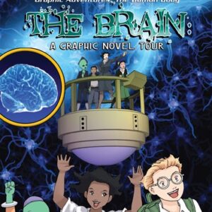 A book cover showing two kids cheering in the front and a inside look at a brain behind them