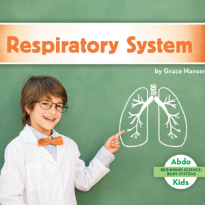 A book cover showing a kid pointing to a chalkboard with a drawing of lungs on it.