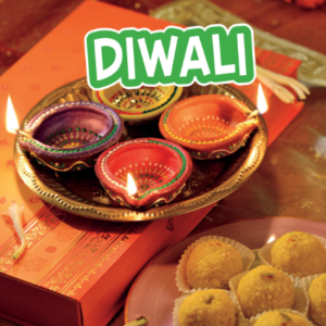 A book cover showing a tray of lit clay lamps and a plate of sweets on an orange surface.