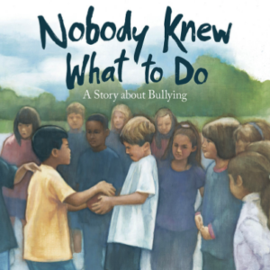 A book cover showing a group of kids standing at recess