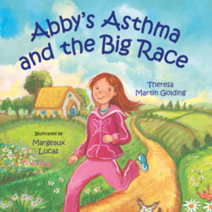 A book cover showing a drawing of a girl running in a field with green pasture around her.