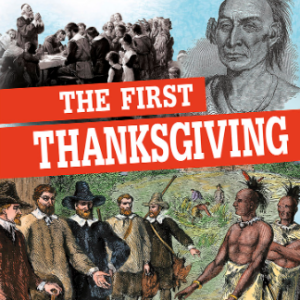 A book cover showing colonists and natives talking in a field