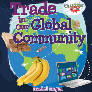 A book cover showing the world and wood, a computer and bananas traveling around it