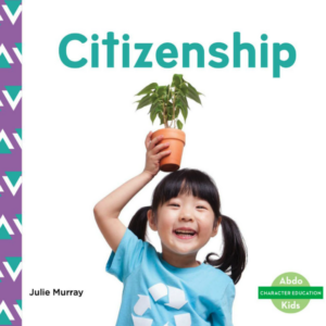 A book cover showing girl holds a pot over her head, the title says "Citizenship"