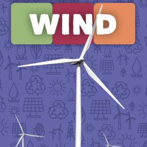 A book cover showing a wind turbine
