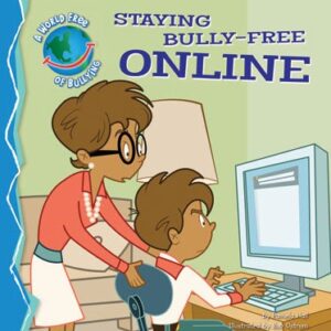 A book cover showing a kid using a computer and looking sad while a mom watches