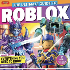 A book cover showing two Roblox robots and the main character