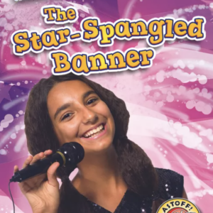 A book cover showing a young person smiling and holding a microphone, with a pink and purple background.